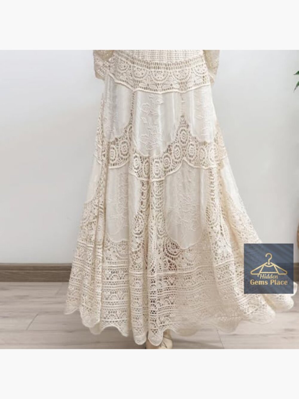 Floral Embroidered Maxi Skirt Elastic Waist Flared Long Boho A-Line - Picture 7 of 7